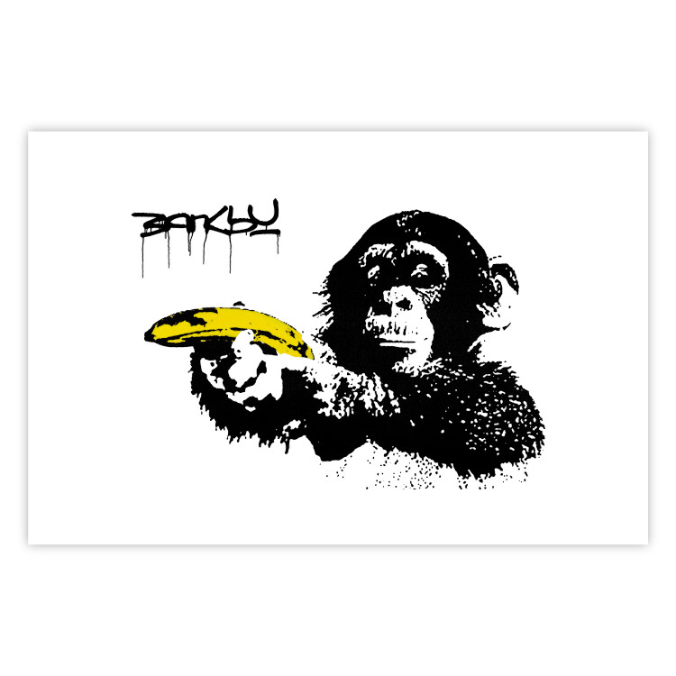 Poster Banksy: Monkey with Banana - black animal with a yellow fruit on a white background 132486 additionalImage 25