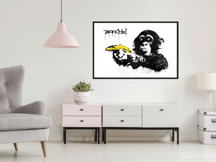 Poster Banksy: Monkey with Banana - black animal with a yellow fruit on a white background 132486 additionalImage 3