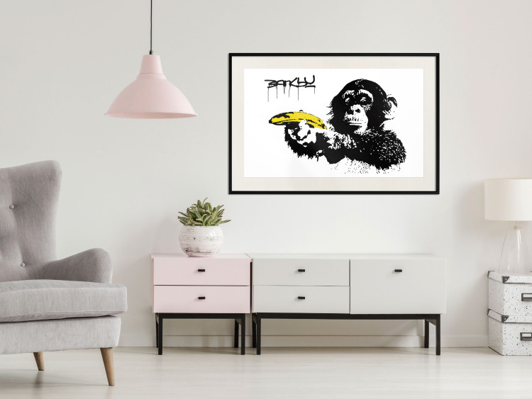 Poster Banksy: Monkey with Banana - black animal with a yellow fruit on a white background 132486 additionalImage 22