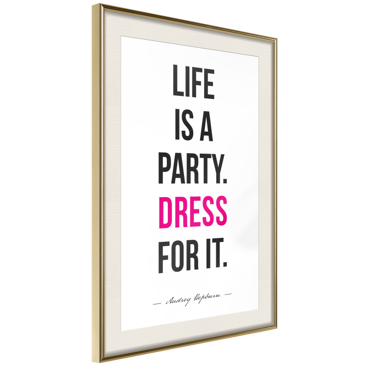 Wall Poster Life Is a Party - black and pink English quotes on a white background 134186 additionalImage 2