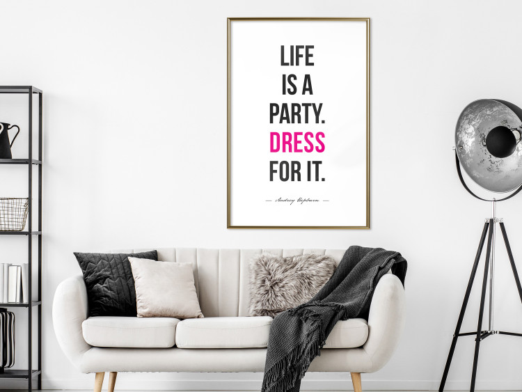Wall Poster Life Is a Party - black and pink English quotes on a white background 134186 additionalImage 23