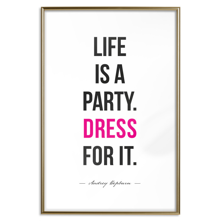 Wall Poster Life Is a Party - black and pink English quotes on a white background 134186 additionalImage 13
