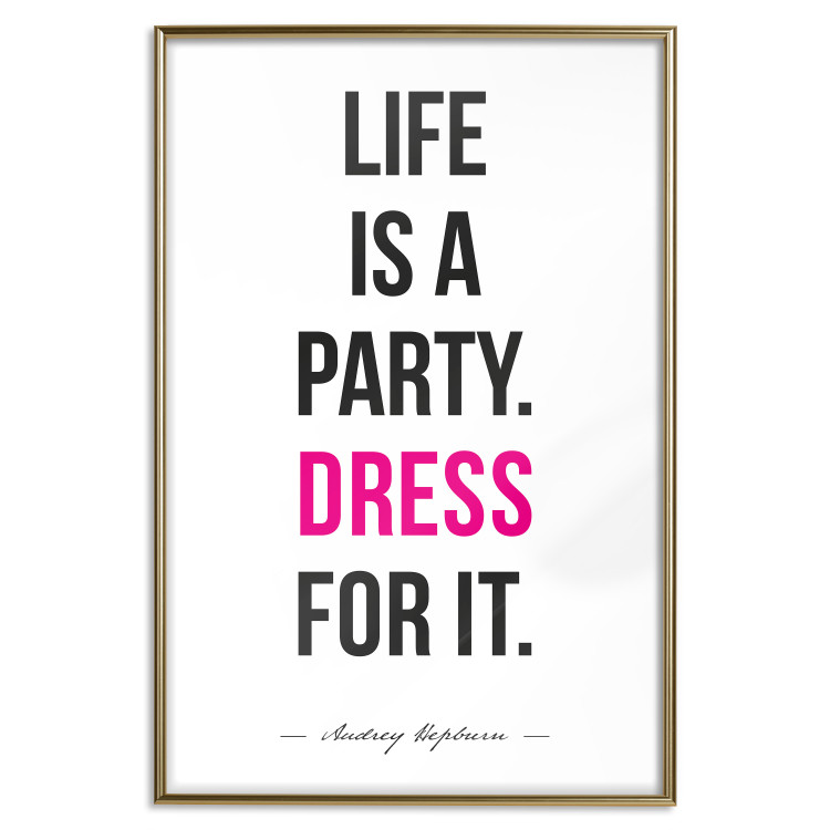 Wall Poster Life Is a Party - black and pink English quotes on a white background 134186 additionalImage 17