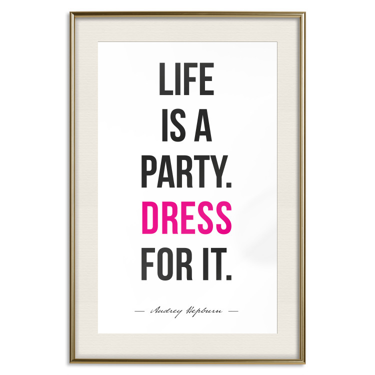 Wall Poster Life Is a Party - black and pink English quotes on a white background 134186 additionalImage 20