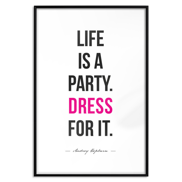 Wall Poster Life Is a Party - black and pink English quotes on a white background 134186 additionalImage 18