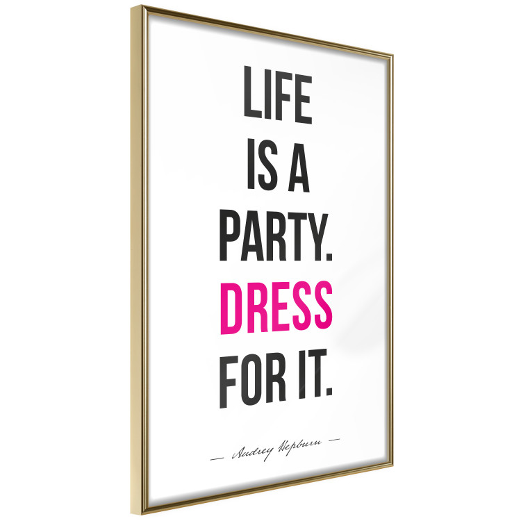 Wall Poster Life Is a Party - black and pink English quotes on a white background 134186 additionalImage 14