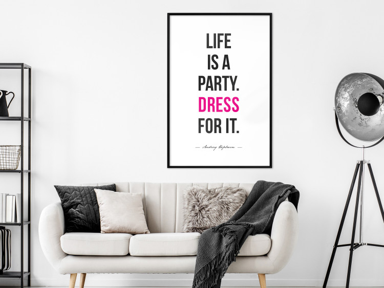 Wall Poster Life Is a Party - black and pink English quotes on a white background 134186 additionalImage 22