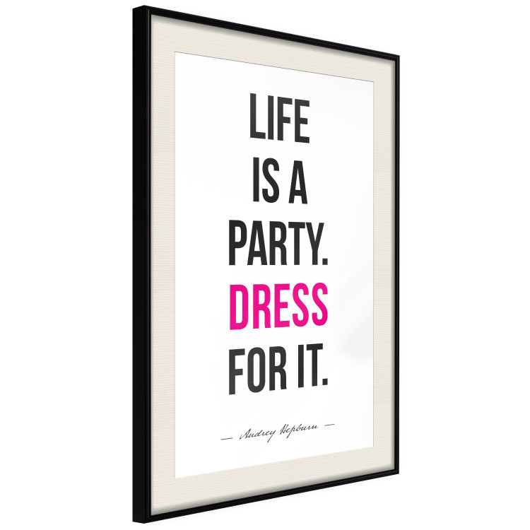 Wall Poster Life Is a Party - black and pink English quotes on a white background 134186 additionalImage 3