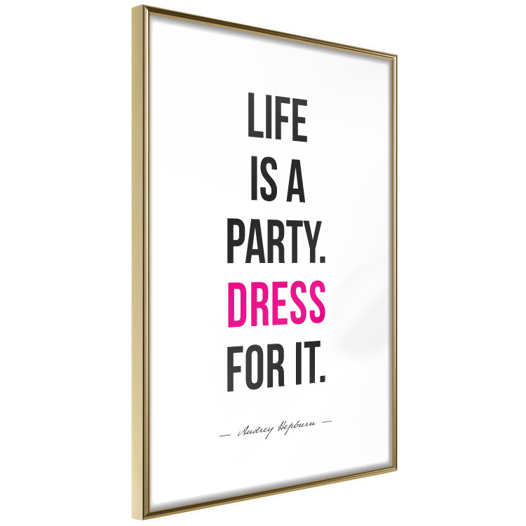 Wall Poster Life Is a Party - black and pink English quotes on a white background 134186 additionalImage 7