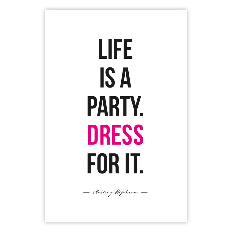 Wall Poster Life Is a Party - black and pink English quotes on a white background 134186 additionalImage 21