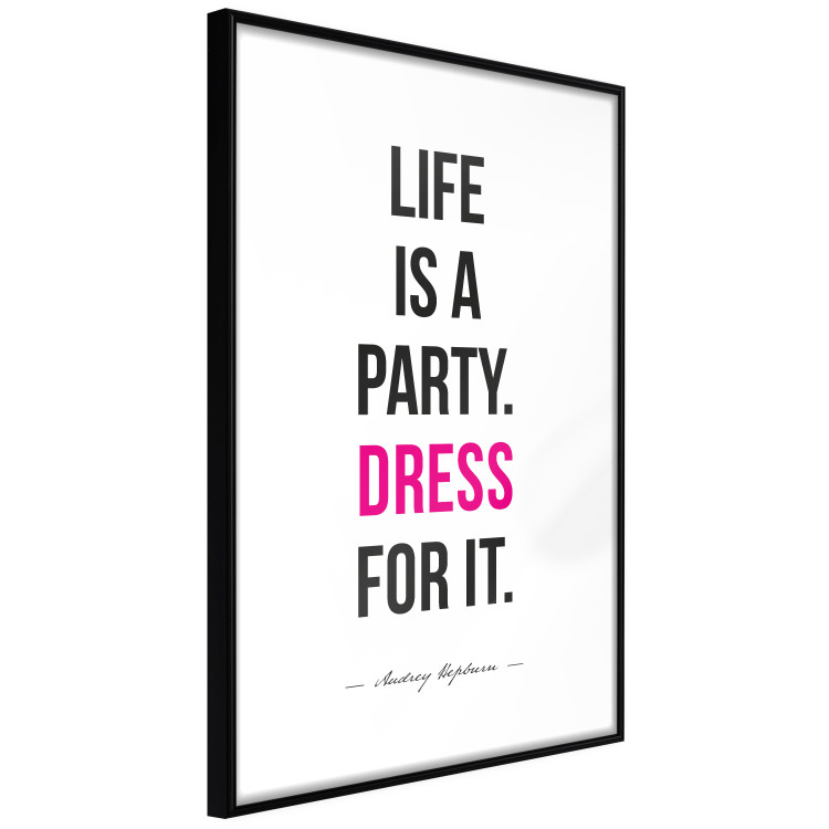 Wall Poster Life Is a Party - black and pink English quotes on a white background 134186 additionalImage 2