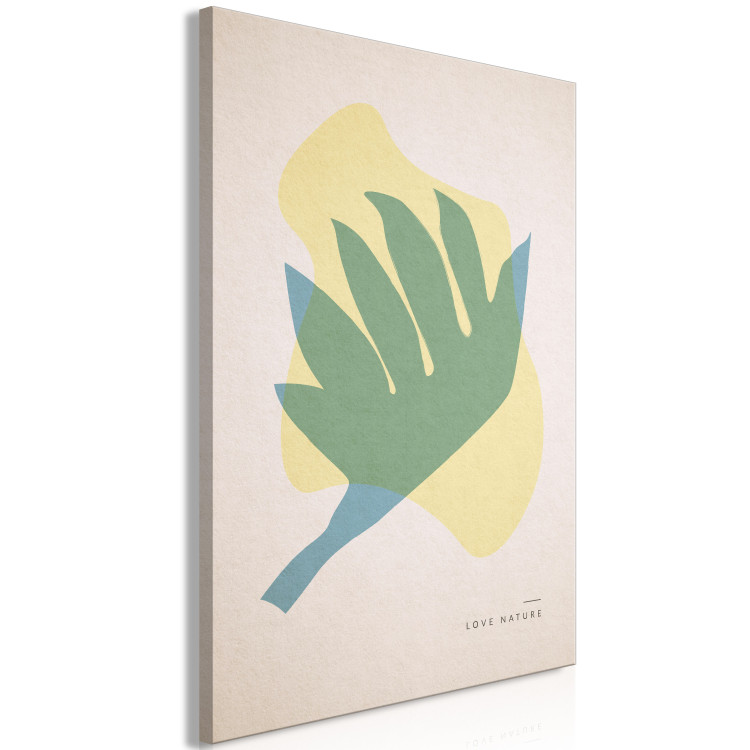Canvas Print Love Nature - Pastel Abstraction in the Scandinavian style with a leaf on the shape of a rising bird and an inscription in English 134986 additionalImage 2