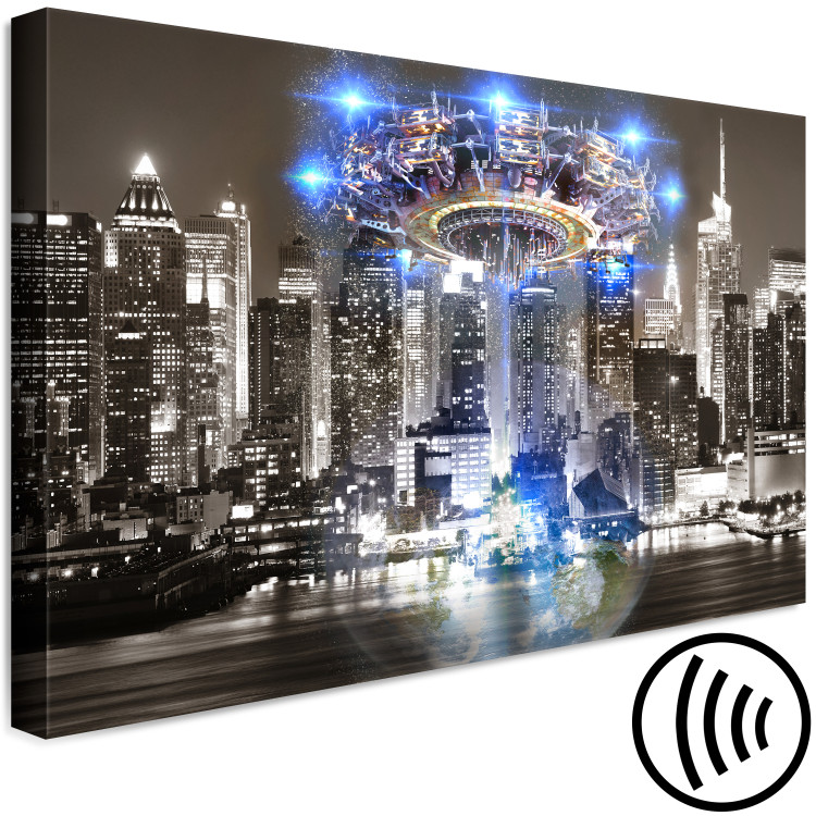 Canvas Print Spaceship on Night Panorama of New York - Abstraction 136086 additionalImage 6