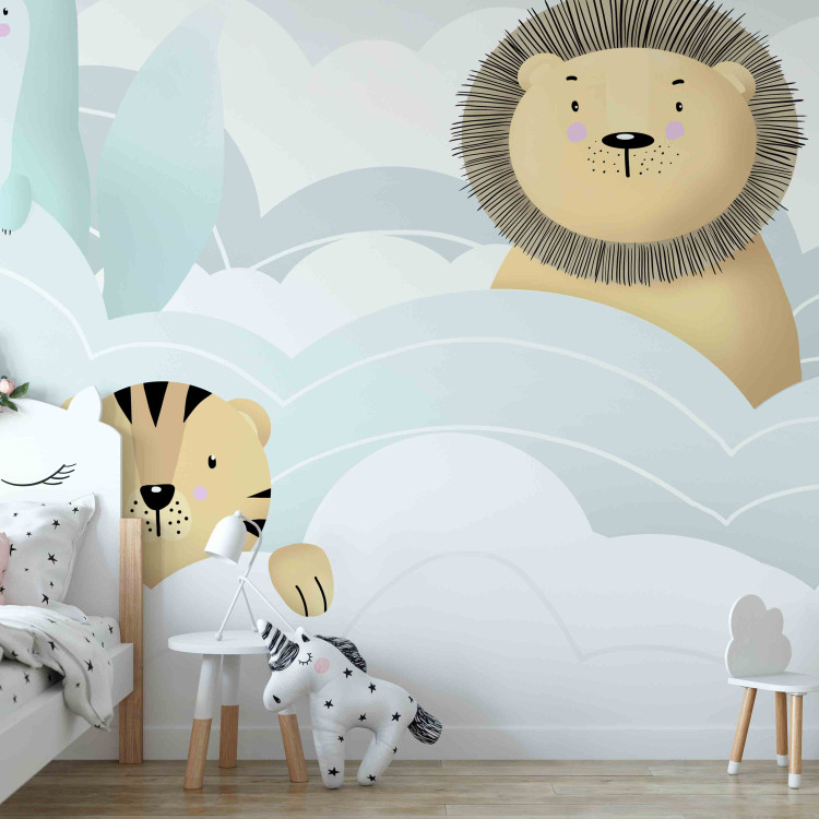 Wall Mural Animals - lion tiger rabbit with friends in clouds for children 138686 additionalImage 4