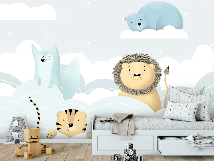 Wall Mural Animals - lion tiger rabbit with friends in clouds for children 138686