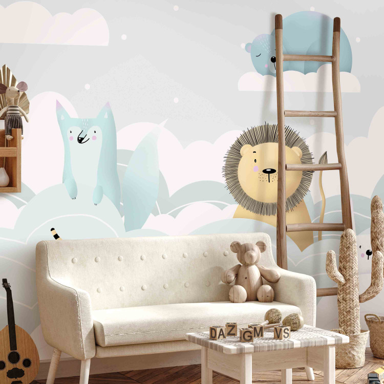 Wall Mural Animals - lion tiger rabbit with friends in clouds for children 138686 additionalImage 5