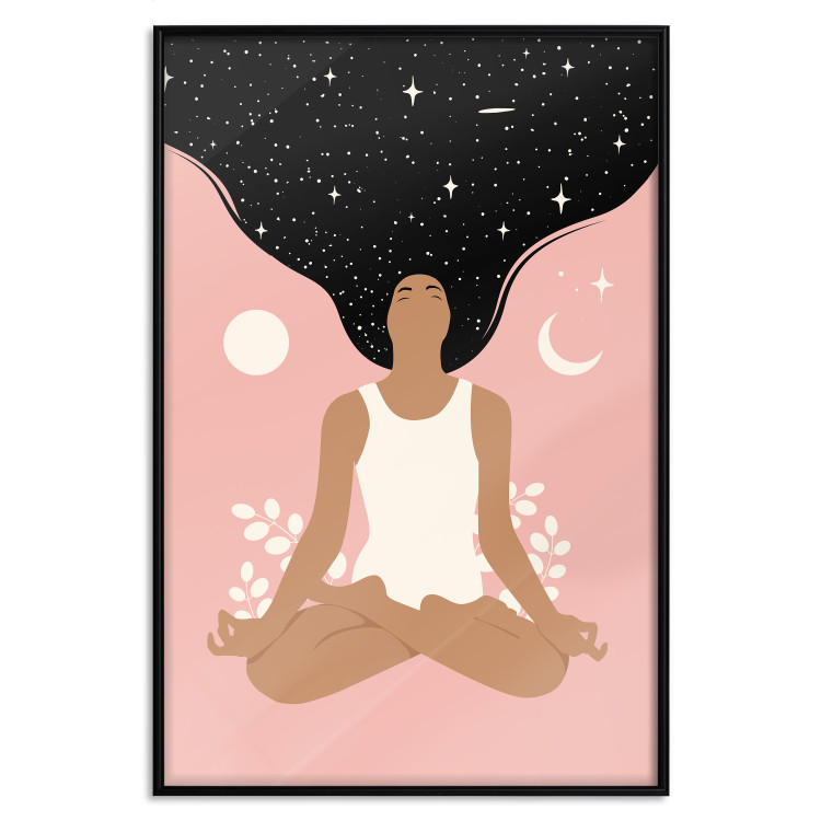 Wall Poster Morning Yoga - meditating woman drifting into thoughts in a dark cosmos 138886 additionalImage 5