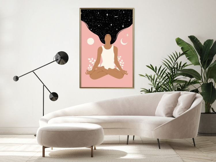 Wall Poster Morning Yoga - meditating woman drifting into thoughts in a dark cosmos 138886 additionalImage 12
