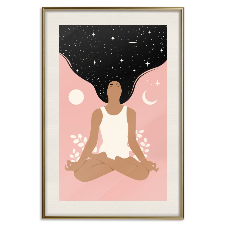 Wall Poster Morning Yoga - meditating woman drifting into thoughts in a dark cosmos 138886 additionalImage 8