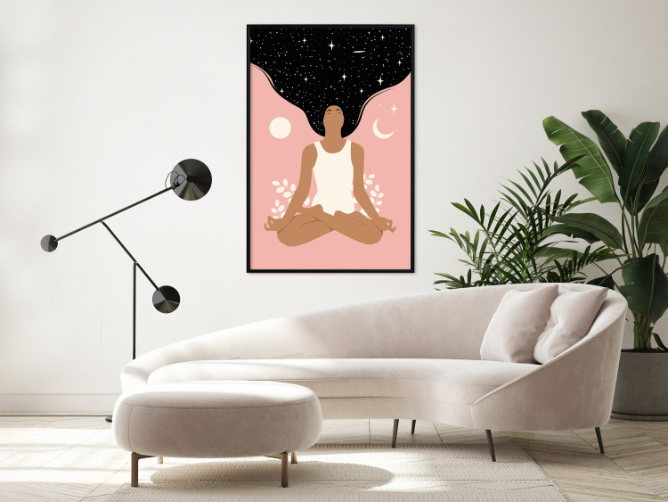 Wall Poster Morning Yoga - meditating woman drifting into thoughts in a dark cosmos 138886 additionalImage 19