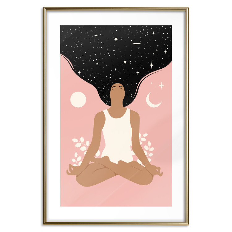 Wall Poster Morning Yoga - meditating woman drifting into thoughts in a dark cosmos 138886 additionalImage 11