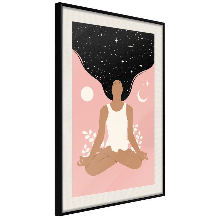 Wall Poster Morning Yoga - meditating woman drifting into thoughts in a dark cosmos 138886 additionalImage 14