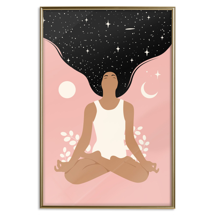 Wall Poster Morning Yoga - meditating woman drifting into thoughts in a dark cosmos 138886 additionalImage 2