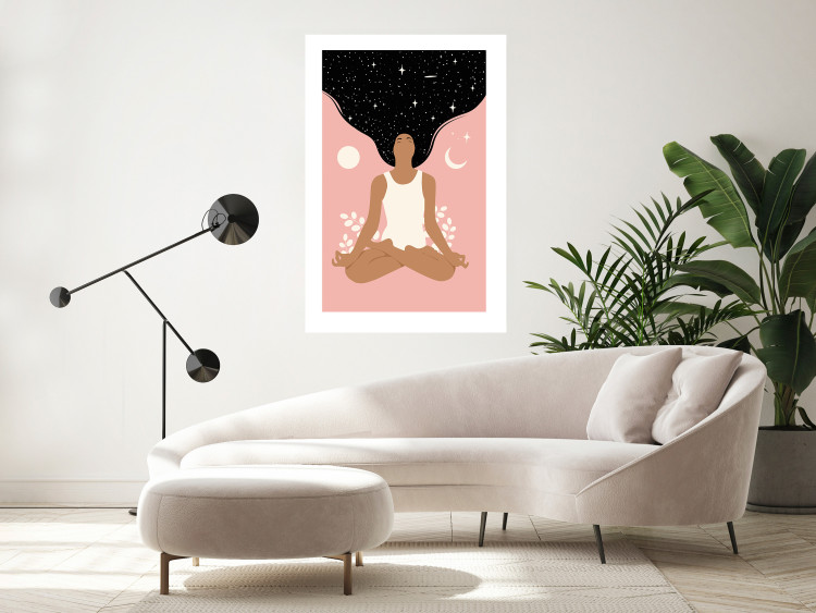 Wall Poster Morning Yoga - meditating woman drifting into thoughts in a dark cosmos 138886 additionalImage 27
