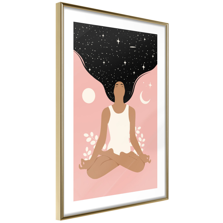 Wall Poster Morning Yoga - meditating woman drifting into thoughts in a dark cosmos 138886 additionalImage 17
