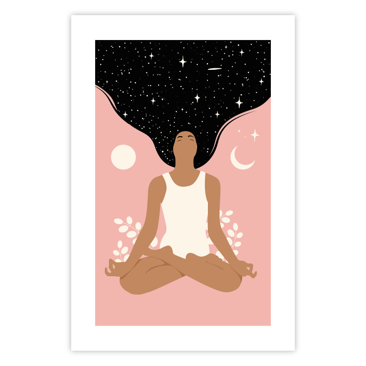 Wall Poster Morning Yoga - meditating woman drifting into thoughts in a dark cosmos 138886 additionalImage 5