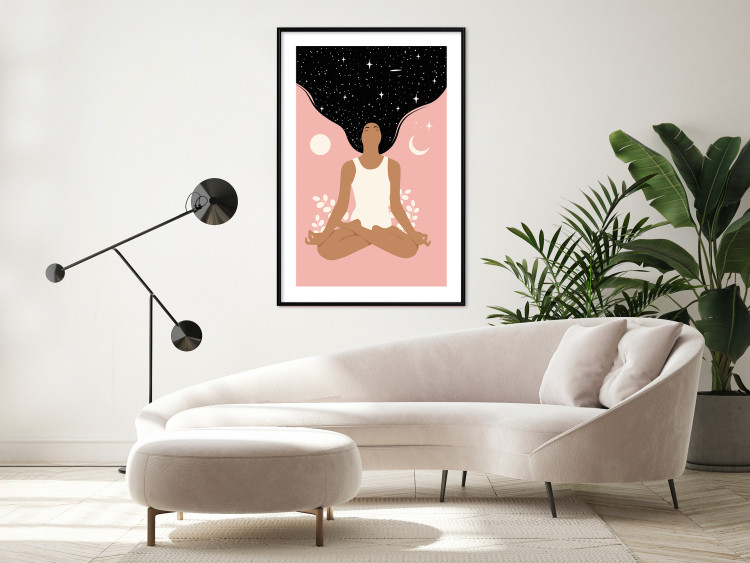 Wall Poster Morning Yoga - meditating woman drifting into thoughts in a dark cosmos 138886 additionalImage 16