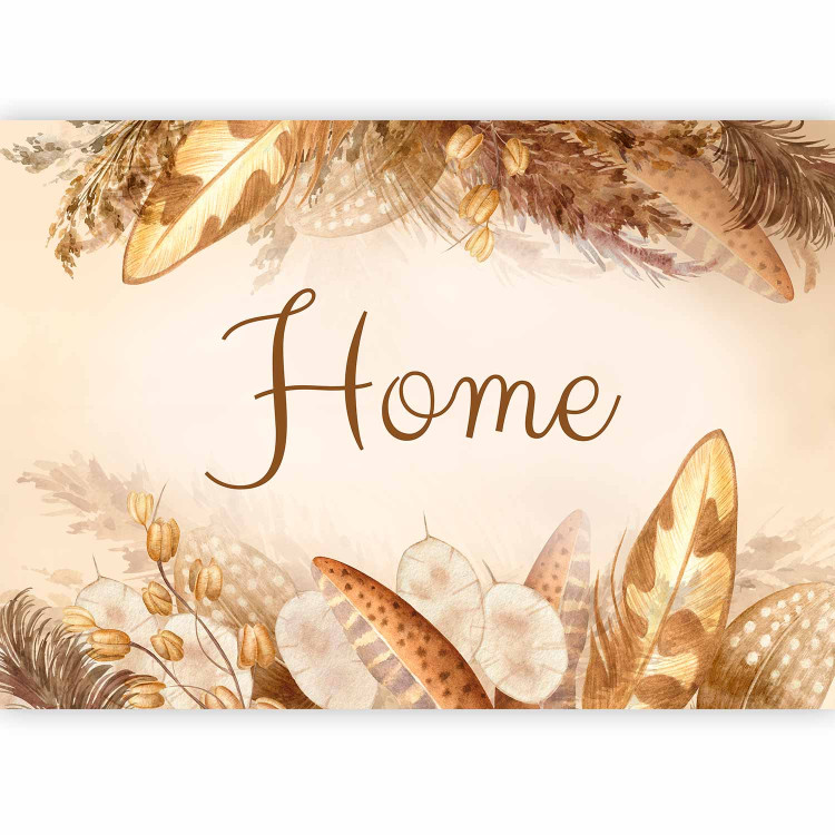 Wall Mural Home - lettering among dried flowers and feathers in warm boho tones 144686 additionalImage 1