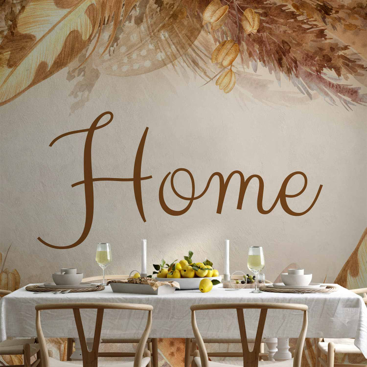 Wall Mural Home - lettering among dried flowers and feathers in warm boho tones 144686 additionalImage 6