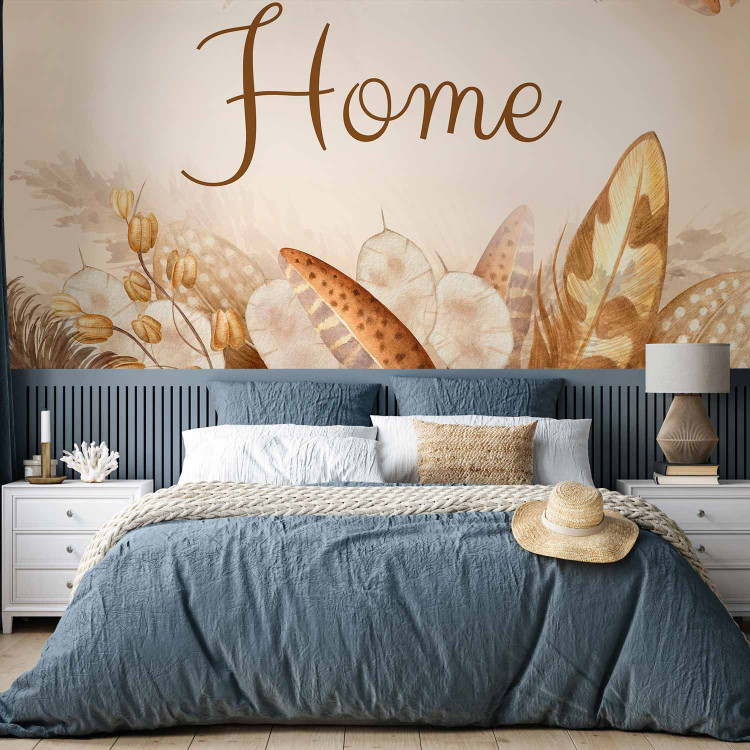 Wall Mural Home - lettering among dried flowers and feathers in warm boho tones 144686 additionalImage 2