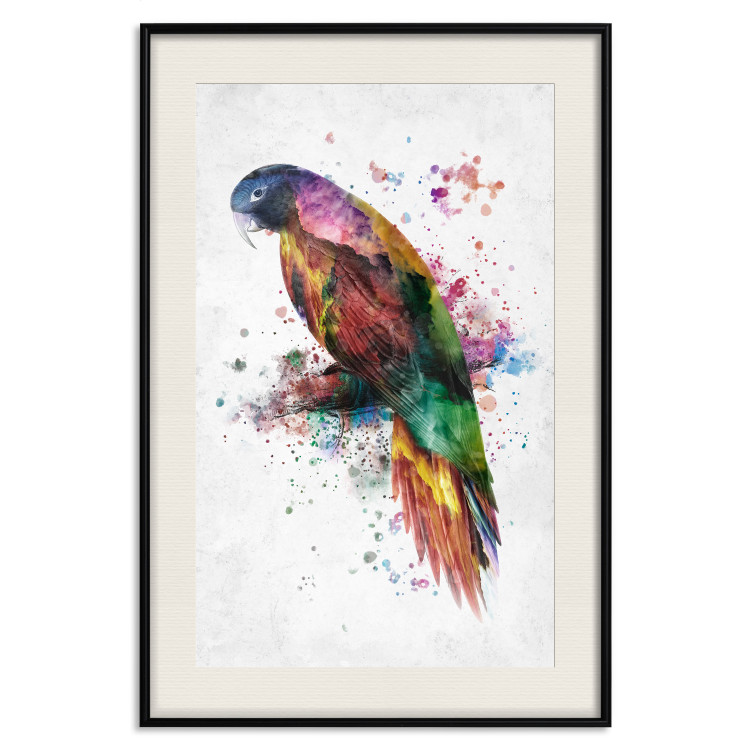 Wall Poster Rainbow Parrot - Colorful Bird on a Branch Painted With Watercolors 145186 additionalImage 25