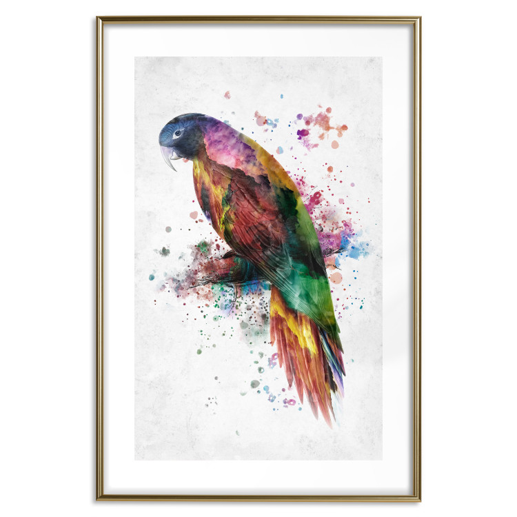 Wall Poster Rainbow Parrot - Colorful Bird on a Branch Painted With Watercolors 145186 additionalImage 24