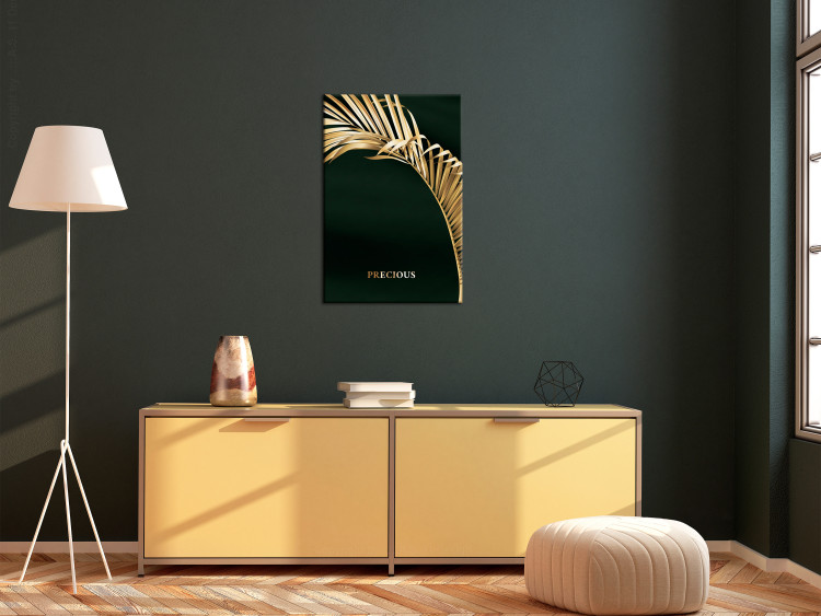 Canvas Print Golden Palm Leaf (1-piece) - exotic landscape on a dark background 145486 additionalImage 3