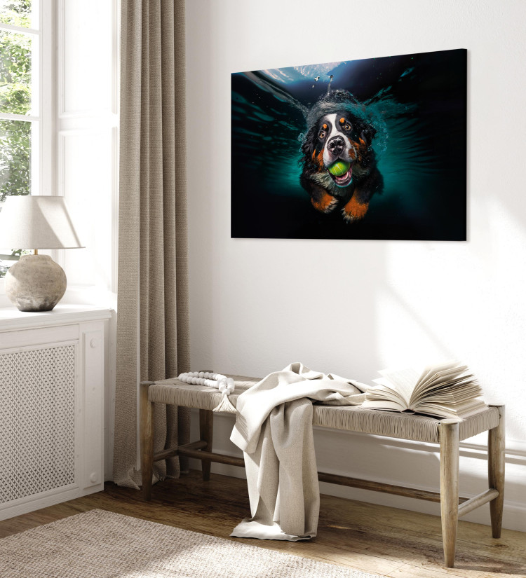Canvas Art Print AI Bernese Mountain Dog - Floating Animal With a Ball in Its Mouth - Horizontal 150086 additionalImage 10