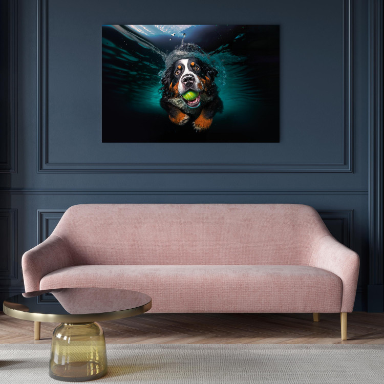 Canvas Art Print AI Bernese Mountain Dog - Floating Animal With a Ball in Its Mouth - Horizontal 150086 additionalImage 5