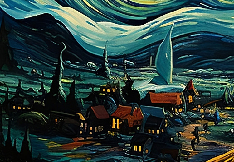 Large canvas print Starry Night - A Landscape in the Style of Van Gogh With a Smiling Moon [Large Format] 151086 additionalImage 4