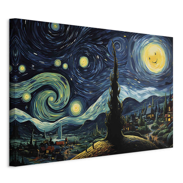 Large canvas print Starry Night - A Landscape in the Style of Van Gogh With a Smiling Moon [Large Format] 151086 additionalImage 3
