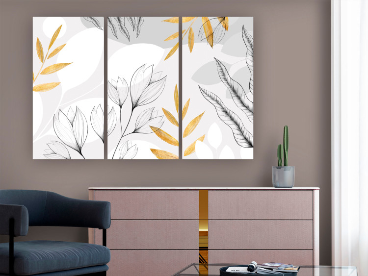 Canvas Print Magnolia Flowers - Minimalist Plants in Gray and Gold 151786 additionalImage 3