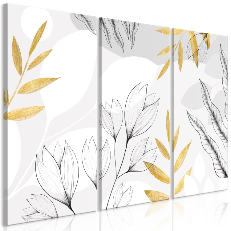 Canvas Print Magnolia Flowers - Minimalist Plants in Gray and Gold 151786 additionalImage 2