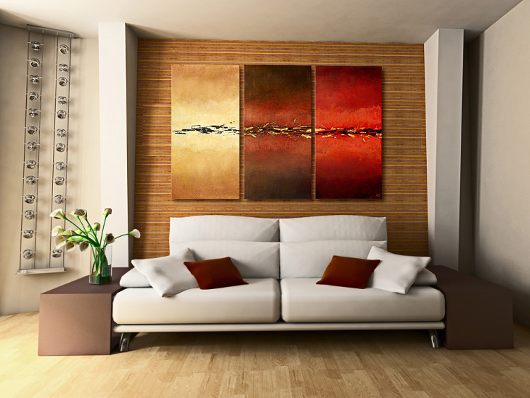 Canvas Streaks of Fantasy (3-piece) - Golden abstraction on a tricolour background 48186 additionalImage 3