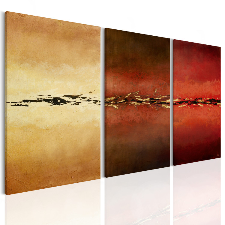 Canvas Streaks of Fantasy (3-piece) - Golden abstraction on a tricolour background 48186 additionalImage 2