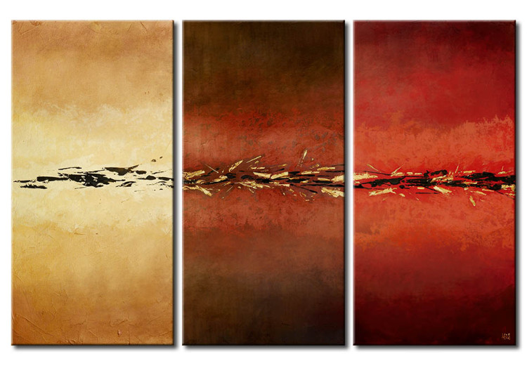 Canvas Streaks of Fantasy (3-piece) - Golden abstraction on a tricolour background 48186