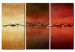 Canvas Streaks of Fantasy (3-piece) - Golden abstraction on a tricolour background 48186
