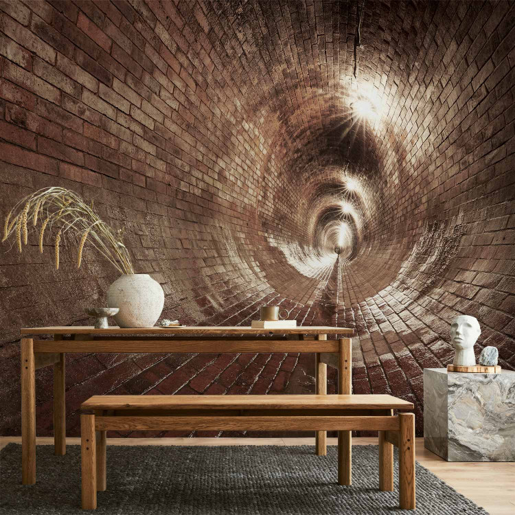 Wall Mural Underground corridor - brick tunnel with lights in urban canals 64486 additionalImage 6