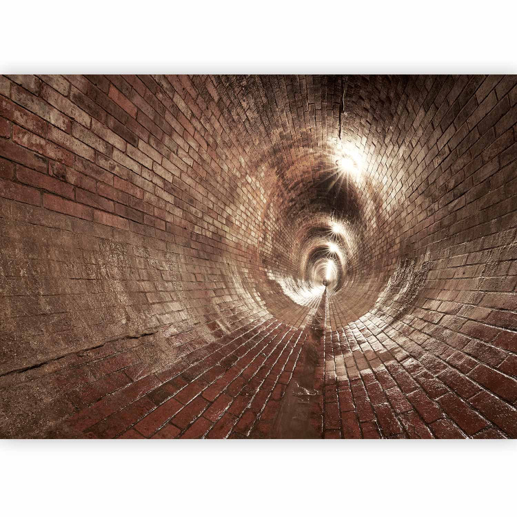 Wall Mural Underground corridor - brick tunnel with lights in urban canals 64486 additionalImage 1