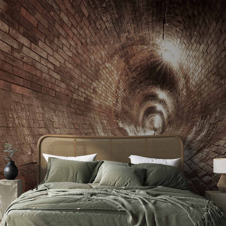 Wall Mural Underground corridor - brick tunnel with lights in urban canals 64486 additionalImage 2
